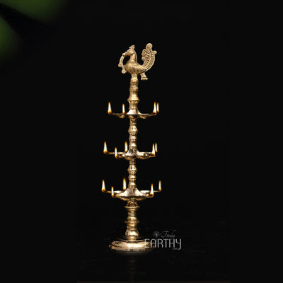 peacock brass oil lamp