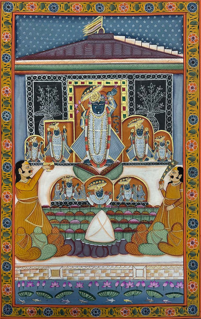 Annakut - Handmade Pichwai Painting (21.5 x 34 inches / Unframed)