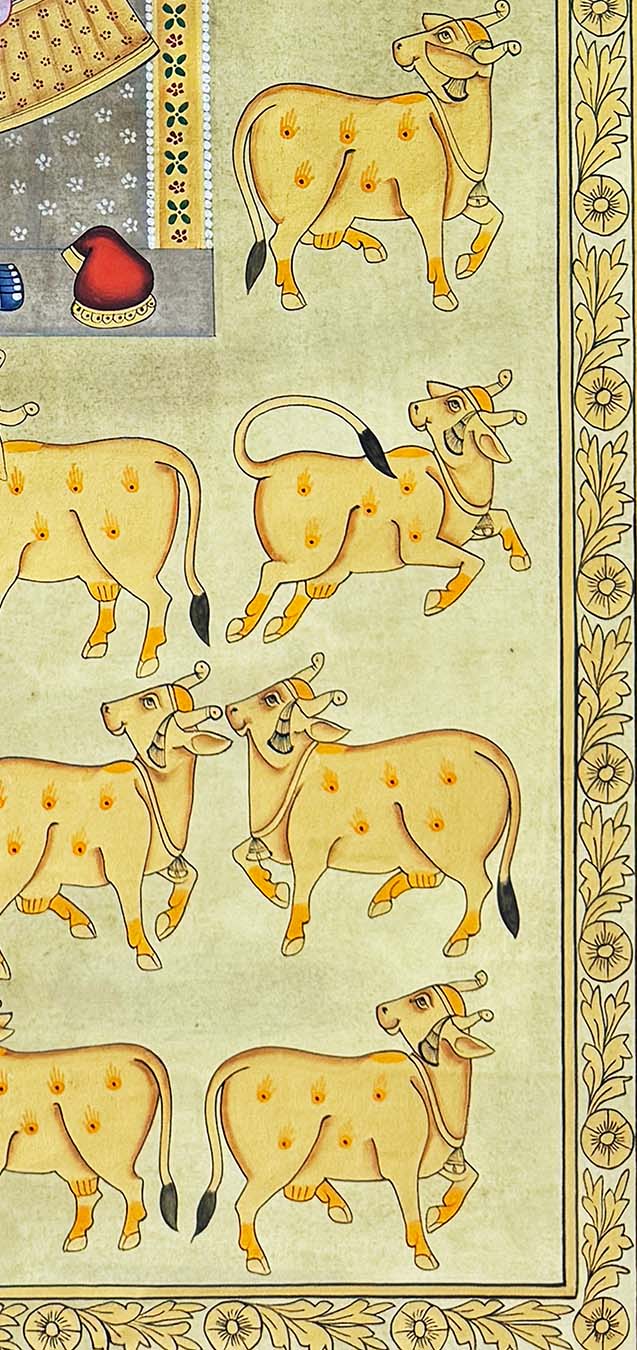 Shrinathji & Cows - Handmade Pichwai Painting (23 x 47 inches / Unframed)