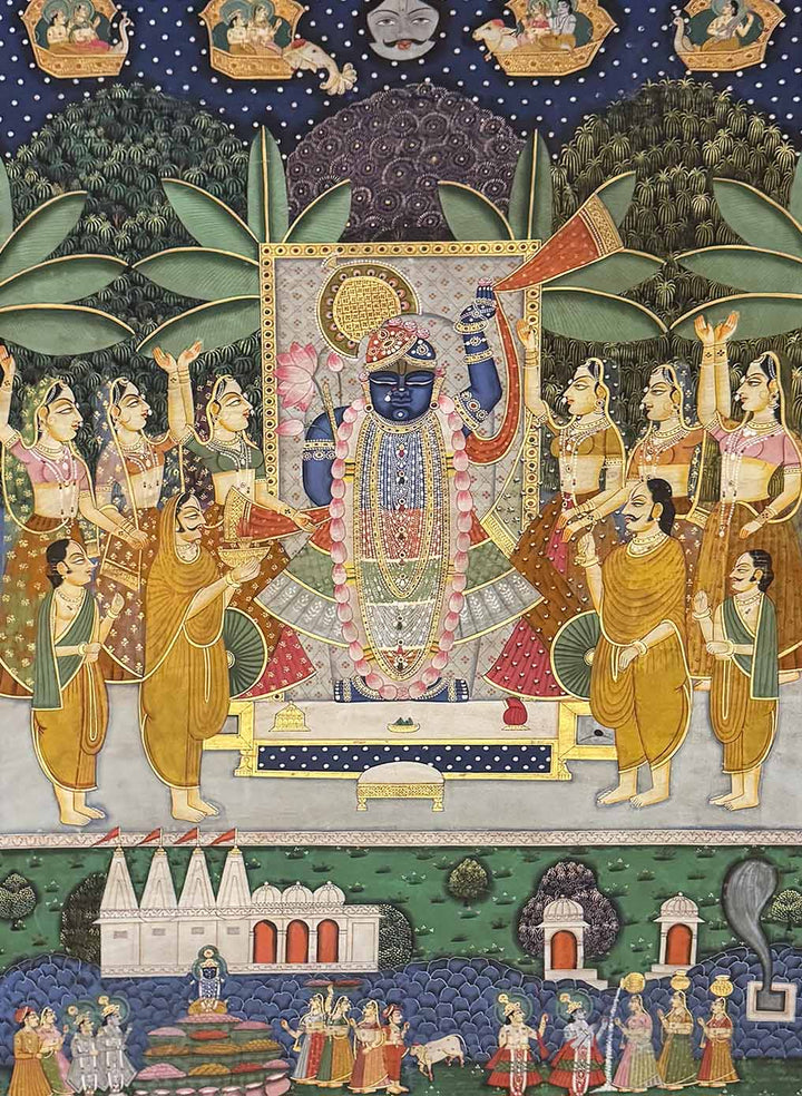 Vintage Sharad Purnima Pichwai Painting (Handmade / Unframed / 121.1 x 183.3 cm)