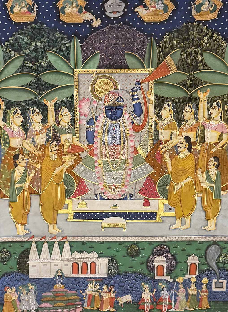 Vintage Sharad Purnima Pichwai Painting (Handmade / Unframed / 121.1 x 183.3 cm)