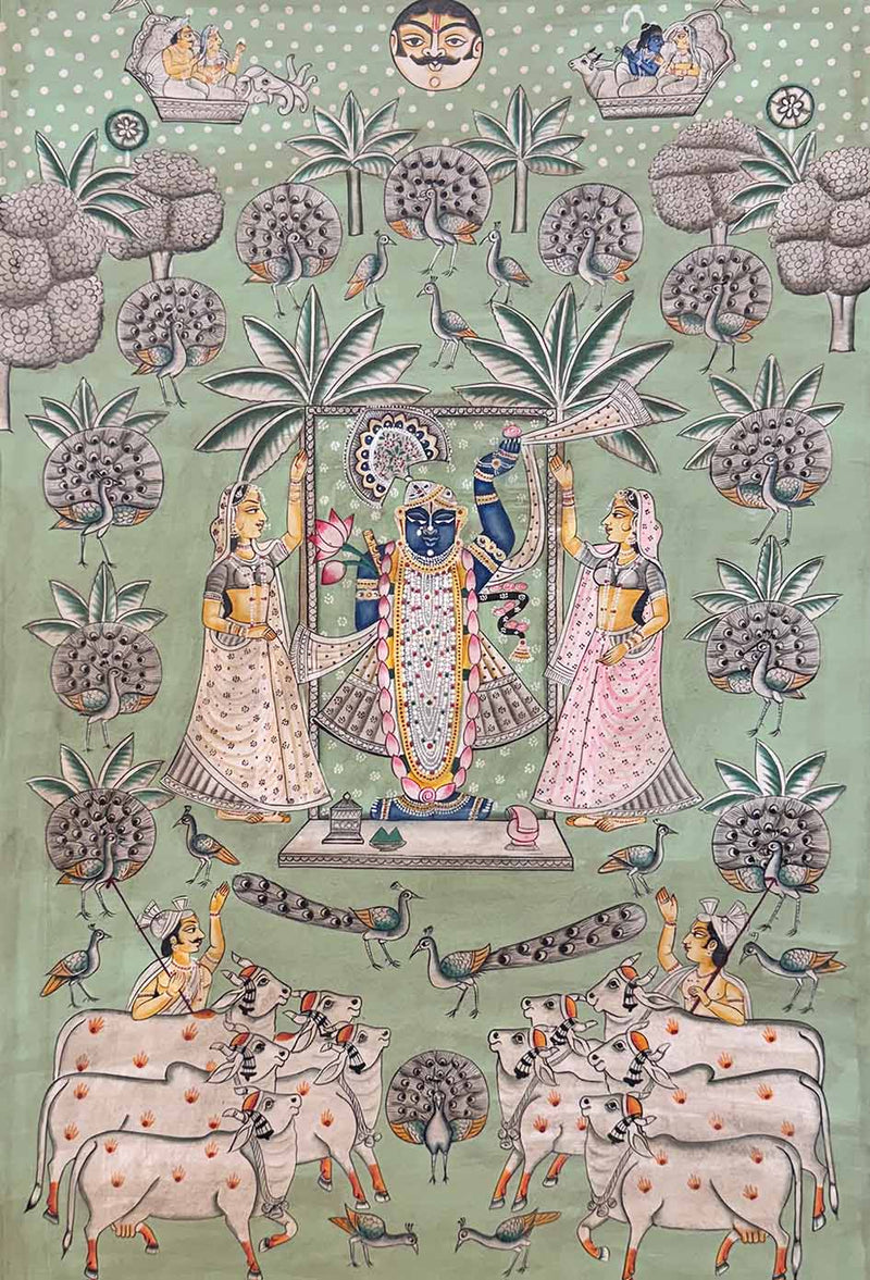 Vintage Handmade Pichwai Painting (Unframed / 60.1 x 90.9 cm)