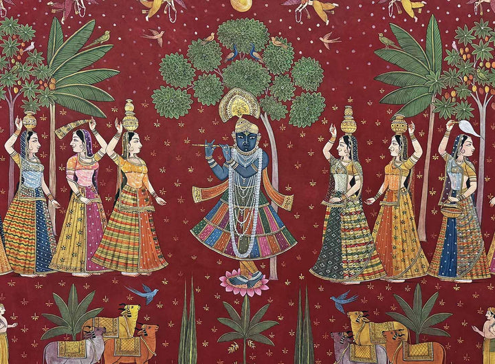 Sharad Purnima Deccan Pichwai (Handmade / Unframed / 111.7 x 152.4 cm)