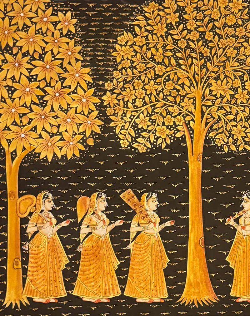 Pichwai Tree & Gopis Painting (Handmade / Unframed / 91.4 x 121.9 cm)