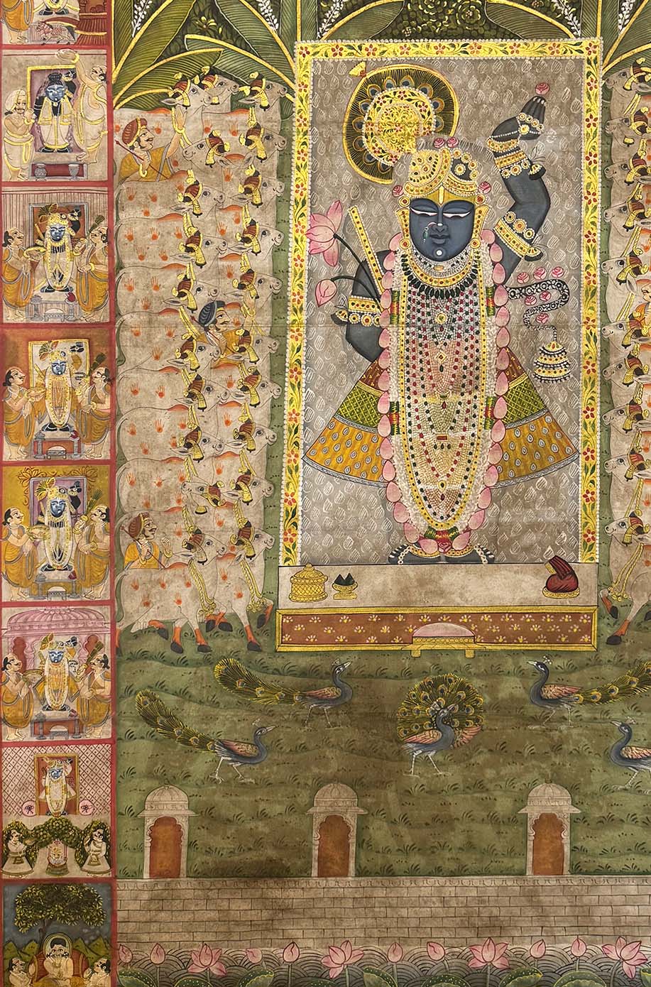 Sharad Purnima with 24 Swaroop Shreenathji Handmade Pichwai Painting (Handmade / Unframed / 115.5 x 173.9 cm)