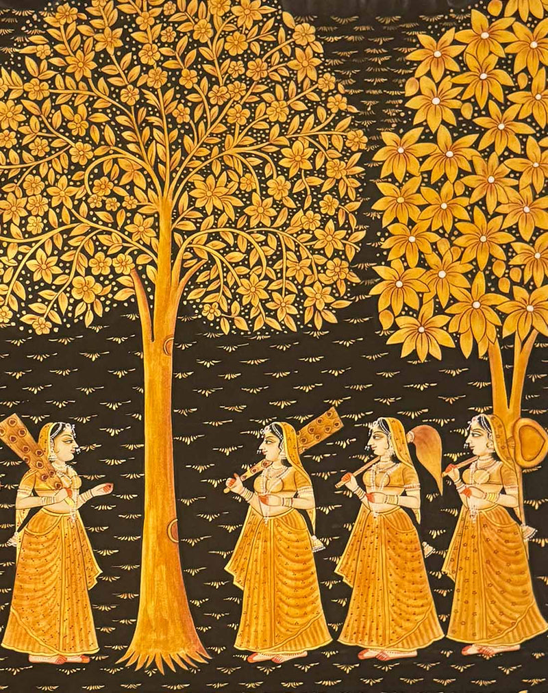 Pichwai Tree & Gopis Painting (Handmade / Unframed / 91.4 x 121.9 cm)