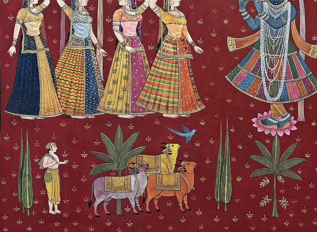 Sharad Purnima Deccan Pichwai (Handmade / Unframed / 111.7 x 152.4 cm)