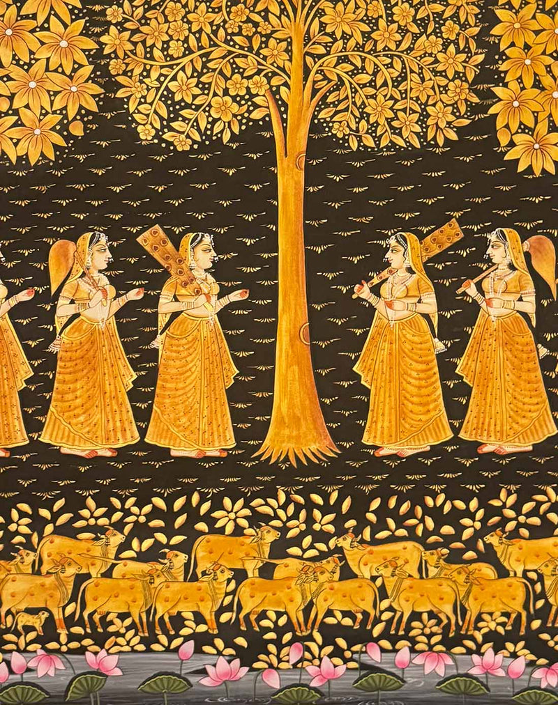 Pichwai Tree & Gopis Painting (Handmade / Unframed / 91.4 x 121.9 cm)