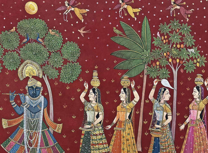 Sharad Purnima Deccan Pichwai (Handmade / Unframed / 111.7 x 152.4 cm)