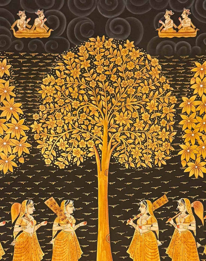 Pichwai Tree &amp; Gopis Painting (Handmade / Unframed / 91.4 x 121.9 cm)