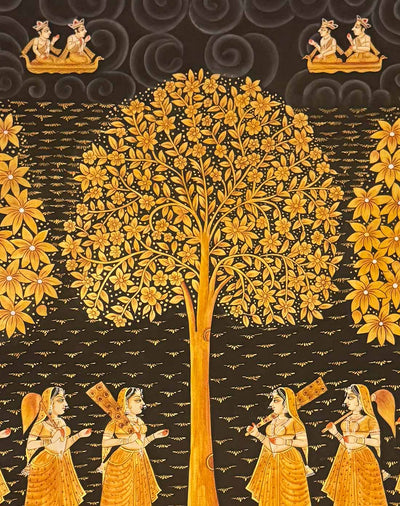 Pichwai Tree & Gopis Painting (Handmade / Unframed / 91.4 x 121.9 cm)
