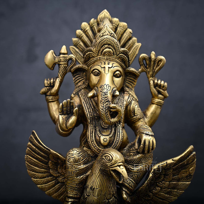 Brass Ganesha on Garuda Idol (10 inches x 3.2 Kg)