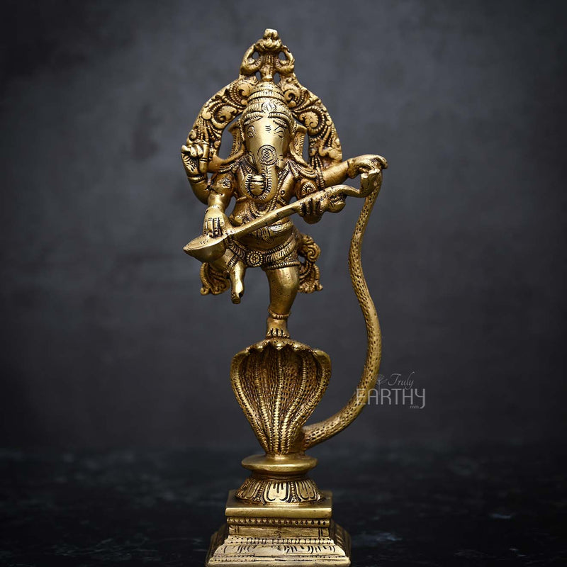 Brass Ganesha on Snake (10.5 inches / 1.6 Kg)