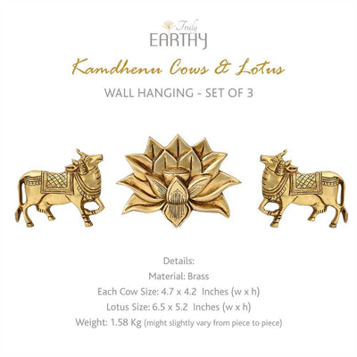 Kamdhenu Cows & Lotus - Set of 3 (Brass Wall Hanging)