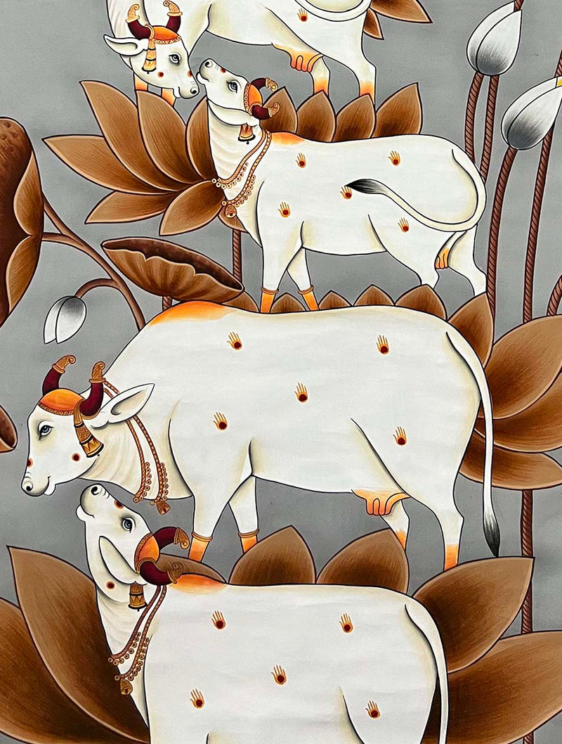 Cows Handmade Painting (Unframed / 3 x 4 feet)