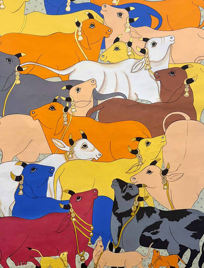 Pichwai Cows Painting (Handmade / Unframed / 91.4 x 121.9 cm)
