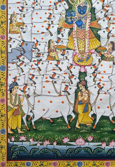 Cows Pichwai Painting (Handmade / Unframed / 60.9 x 91.4 cm)