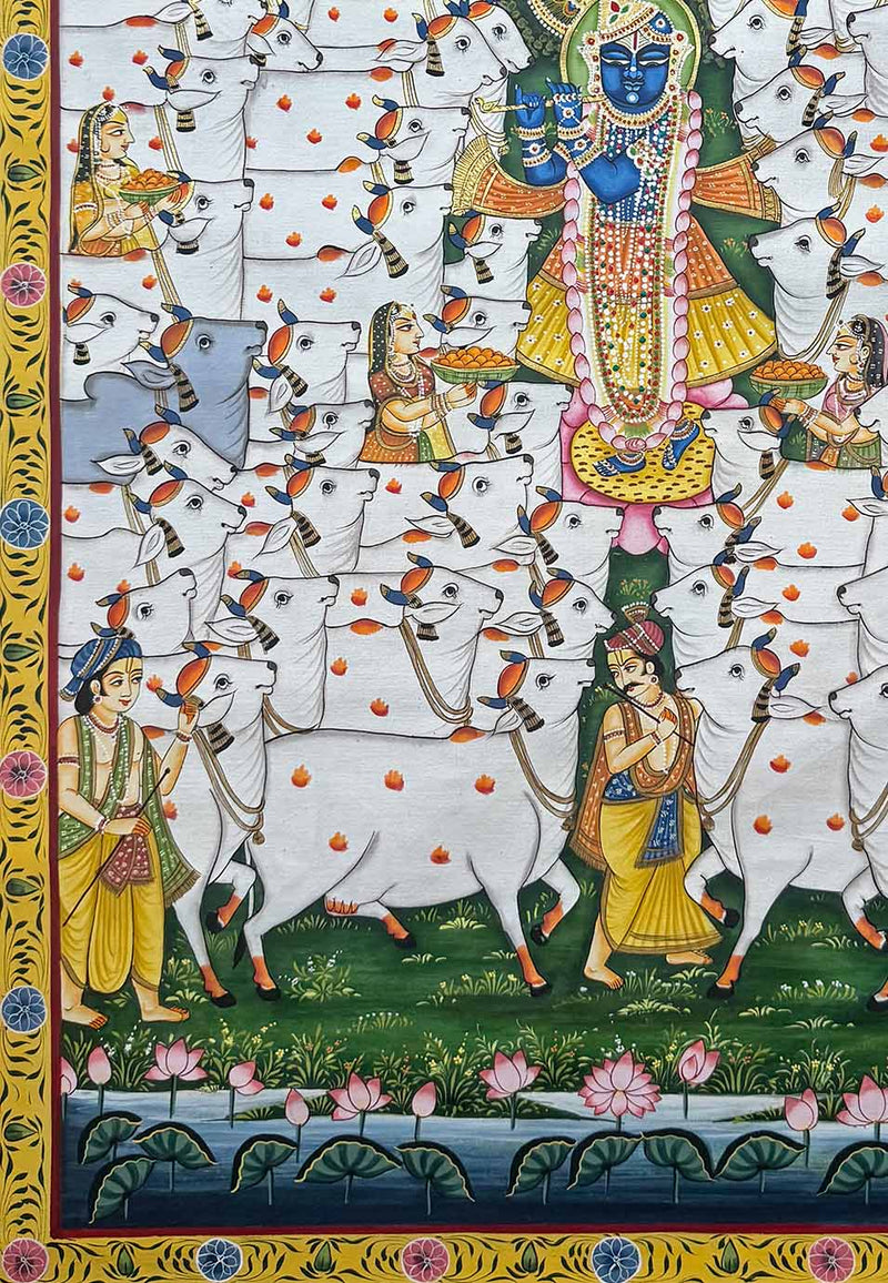 Cows Pichwai Painting (Handmade / Unframed / 60.9 x 91.4 cm)