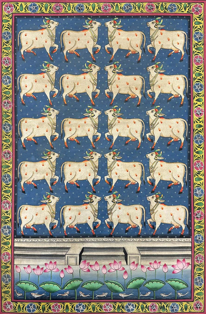 Holy Cows - Handmade Pichwai Painting (Unframed)