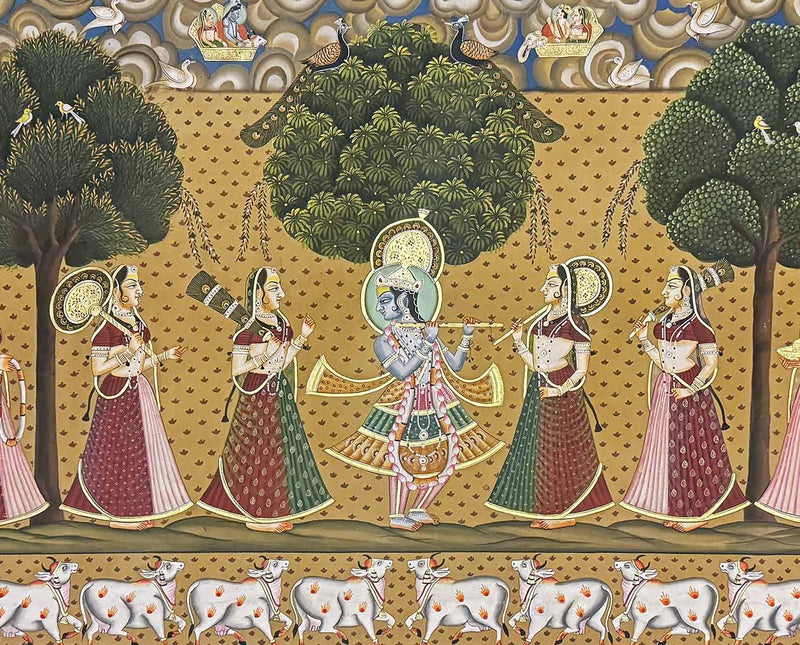 Sharad Purnima Pichwai Painting (Handmade / Real Gold / Unframed / 100.8 x 120.6 cm)