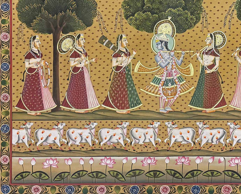 Sharad Purnima Pichwai Painting (Handmade / Real Gold / Unframed / 100.8 x 120.6 cm)