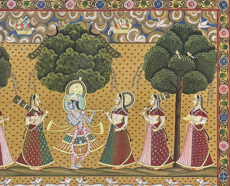 Sharad Purnima Pichwai Painting (Handmade / Real Gold / Unframed / 100.8 x 120.6 cm)