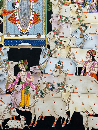 Fine Gopashtami - Handmade Pichwai Painting (3 x 4 Feet / Unframed)