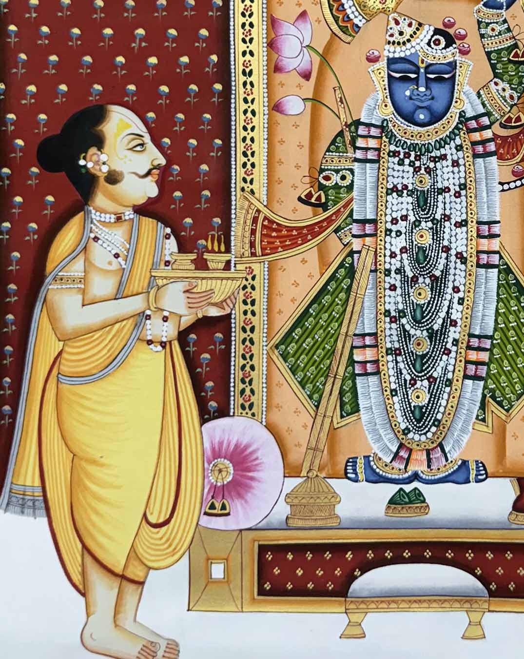fine shrinathji pichwai painting, closeup angel 3