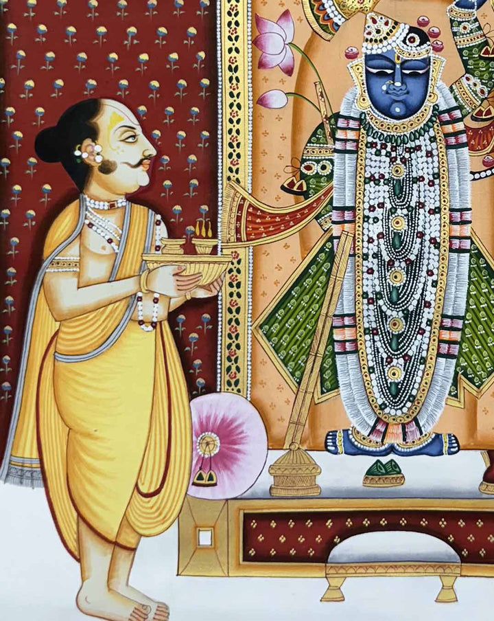 fine shrinathji pichwai painting, closeup angel 3