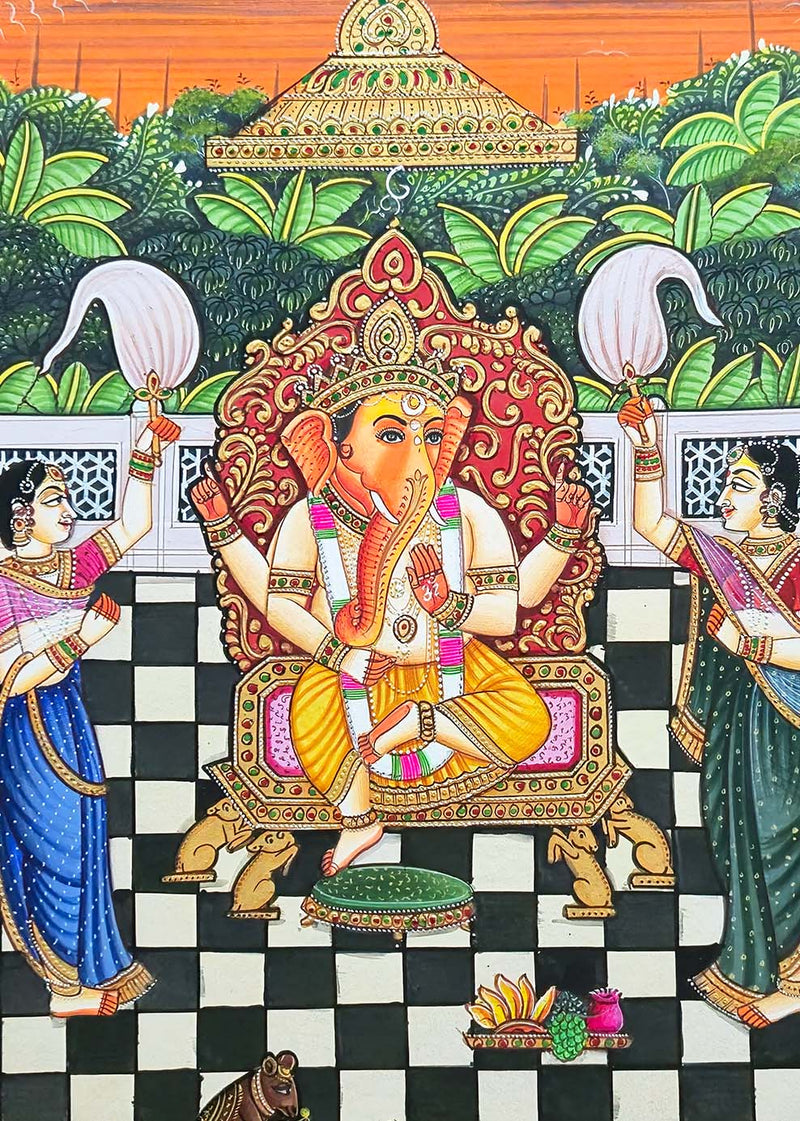Enthroned Ganesha - Handmade Painting (Unframed)