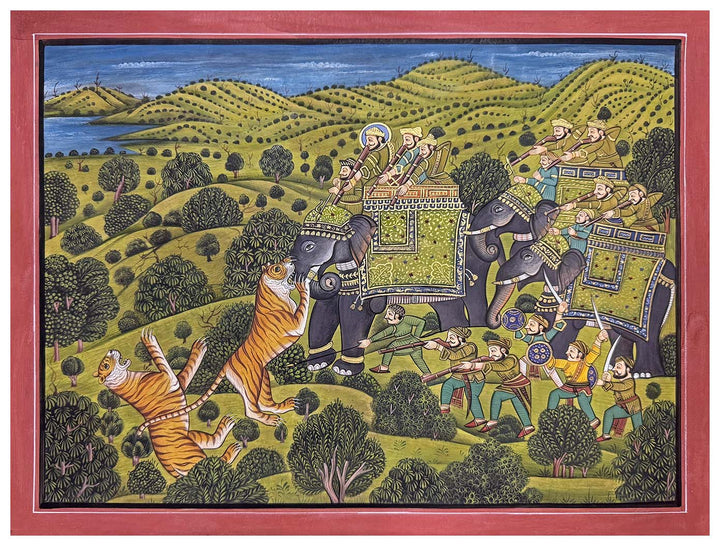 Indian Maharaja Hunting - Handmade Miniature Painting