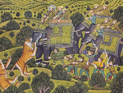 Indian Maharaja Hunting - Handmade Miniature Painting