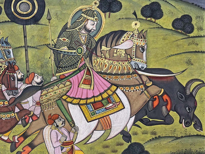 Rajput Maharaja Hunting - Handmade Miniature Painting