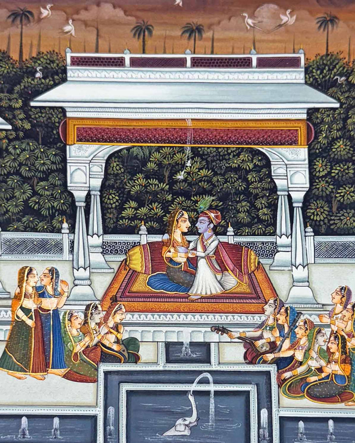 Kishangarh Miniature Painting of Radha Krishna (Handmade / Unframed / 27 x 37.3 cm)