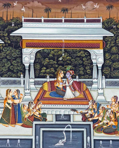 Kishangarh Miniature Painting of Radha Krishna (Handmade / Unframed / 27 x 37.3 cm)