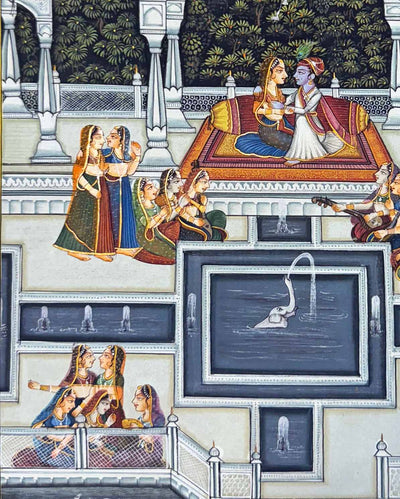 Kishangarh Miniature Painting of Radha Krishna (Handmade / Unframed / 27 x 37.3 cm)