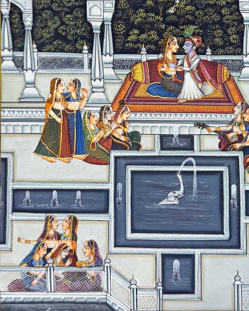 Kishangarh Miniature Painting of Radha Krishna (Handmade / Unframed / 27 x 37.3 cm)