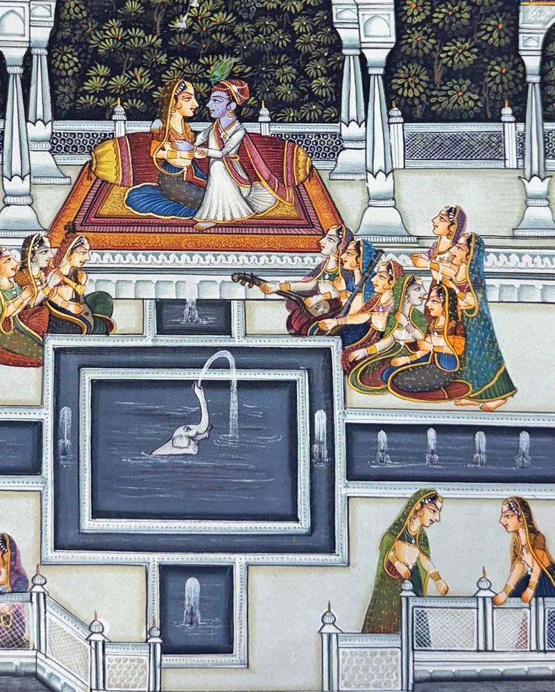 Kishangarh Miniature Painting of Radha Krishna (Handmade / Unframed / 27 x 37.3 cm)