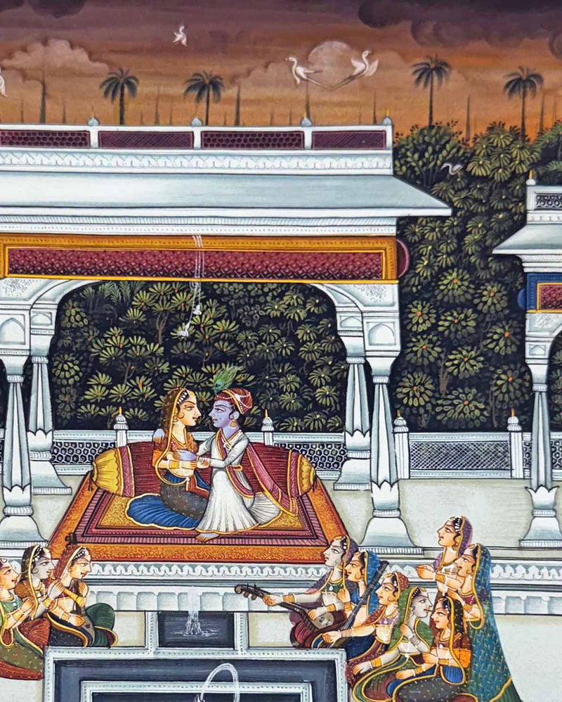 Kishangarh Miniature Painting of Radha Krishna (Handmade / Unframed / 27 x 37.3 cm)