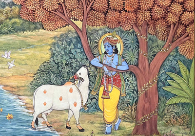 krishna painting, closeup