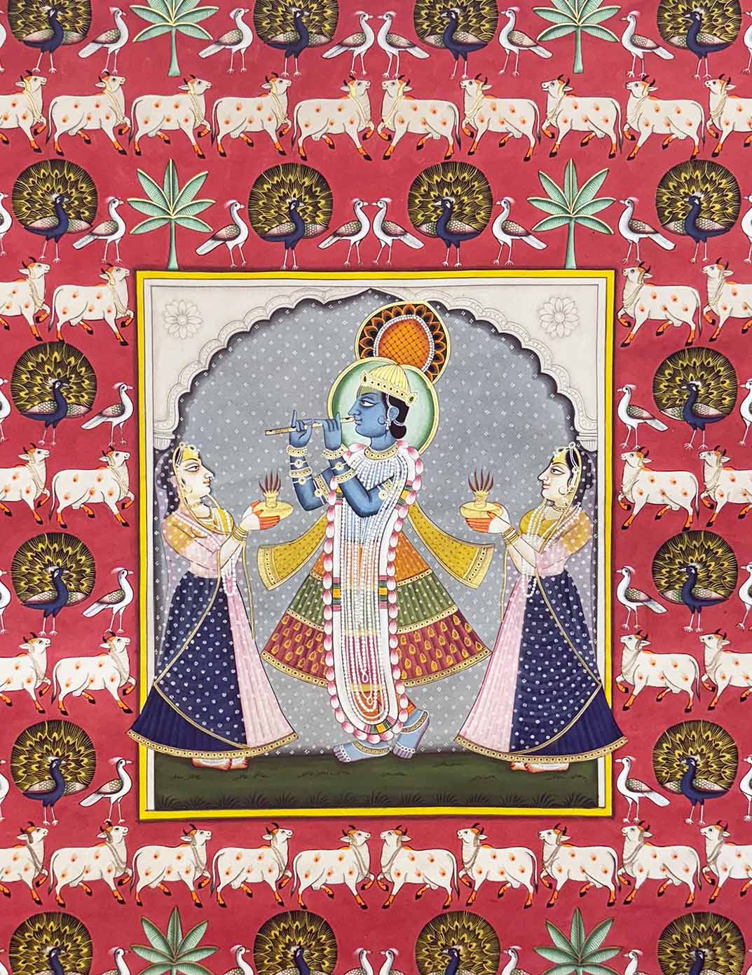 Krishna Pichwai Painting (Handmade / Unframed / 91.4 x 121.9 cm)