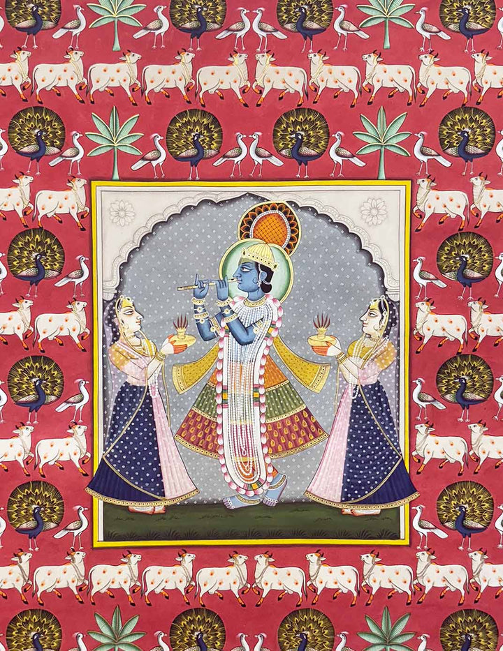 Krishna Pichwai Painting (Handmade / Unframed / 91.4 x 121.9 cm)