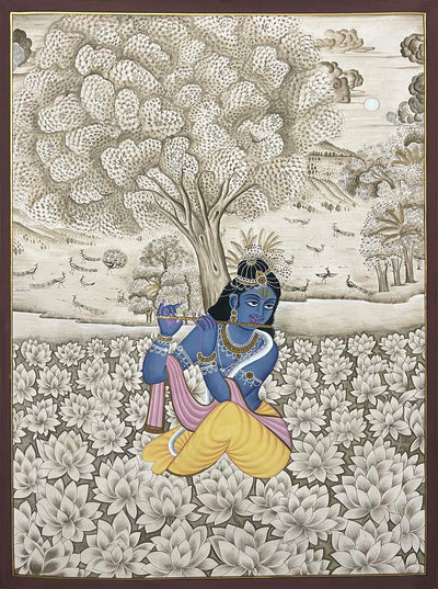 krishna monochrome painting