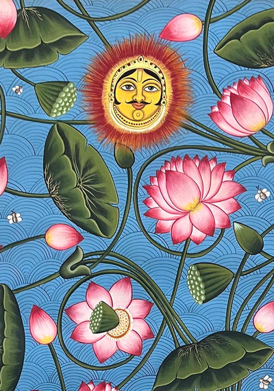 Lotus pichwai painting, closeup