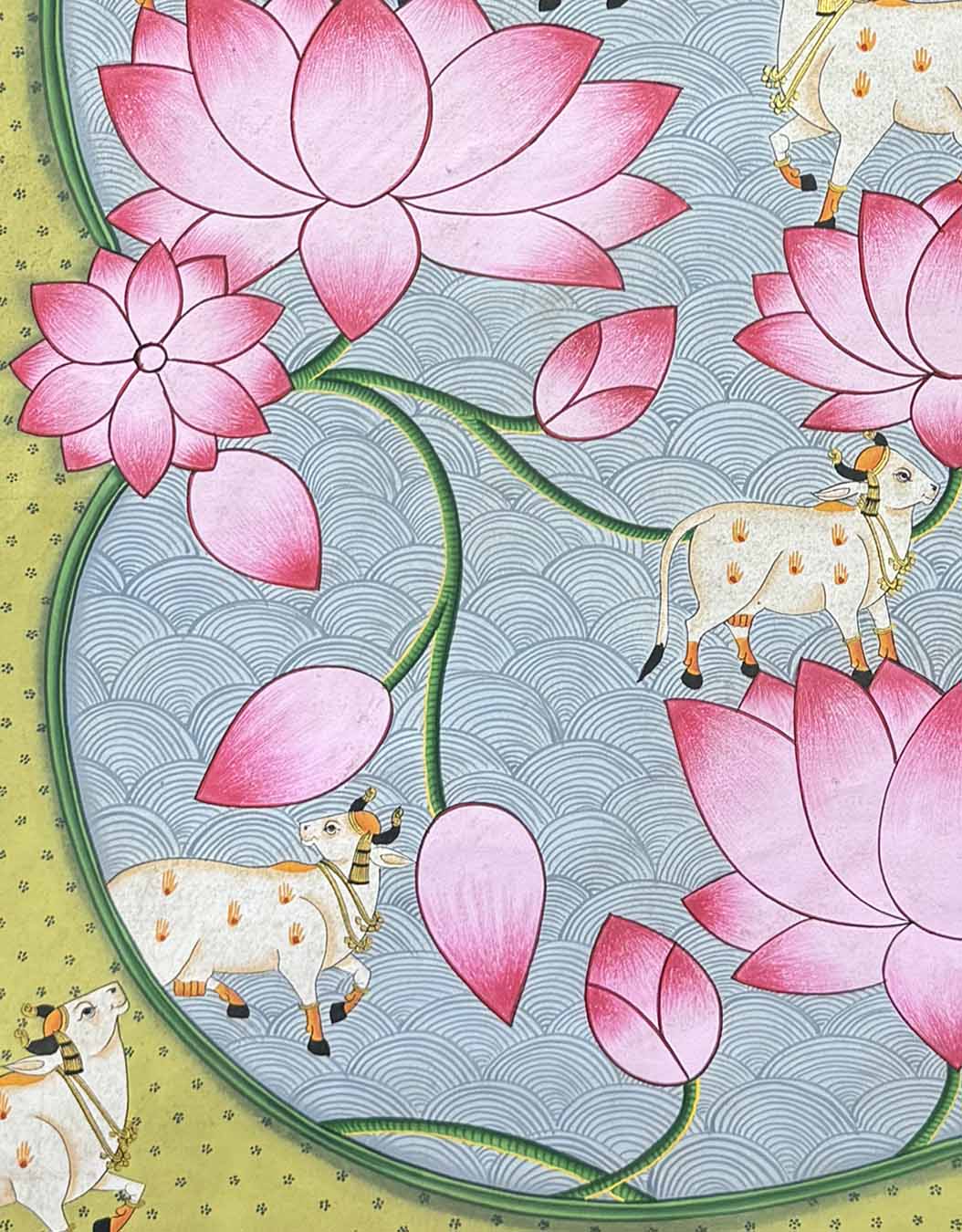 cow lotus painting, closeup 2