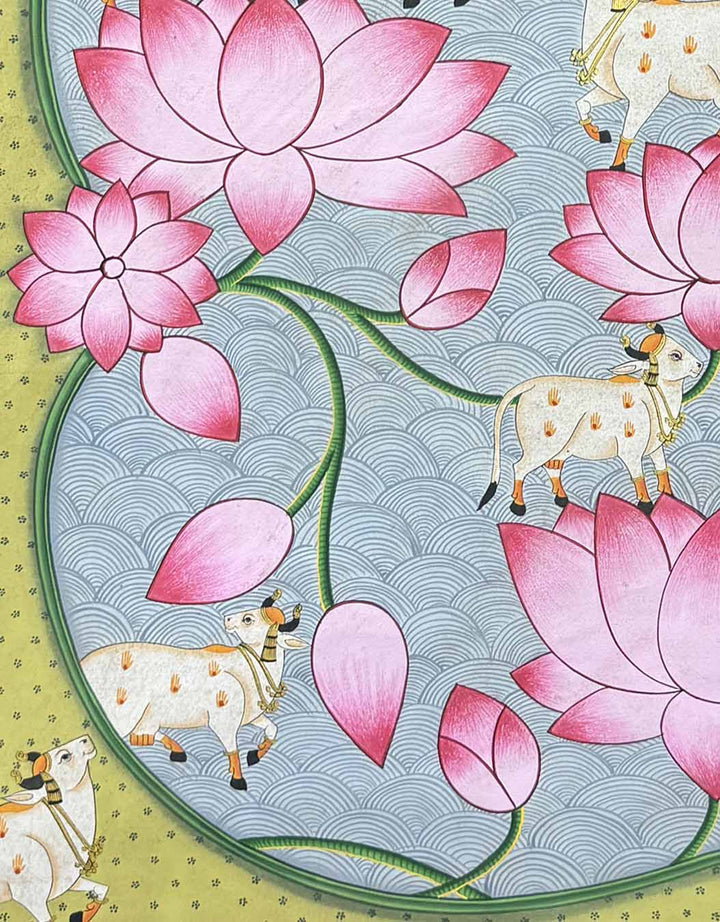 cow lotus painting, closeup 2