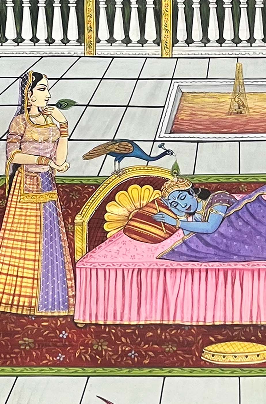 krishna pichwai painting, closeup