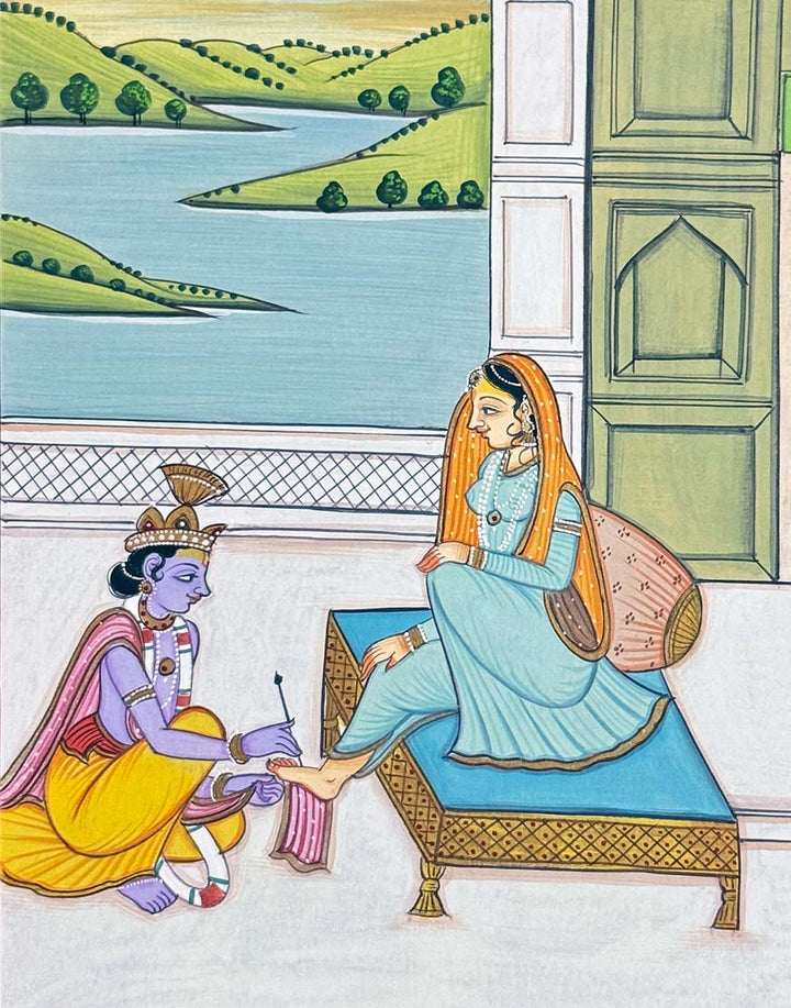 Krishna’s Devotion to Radha - Handmade Miniature Painting