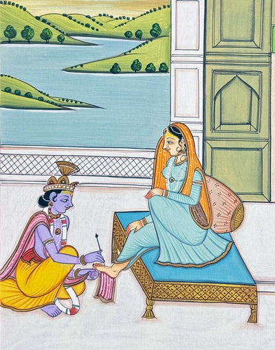 Krishna’s Devotion to Radha - Handmade Miniature Painting