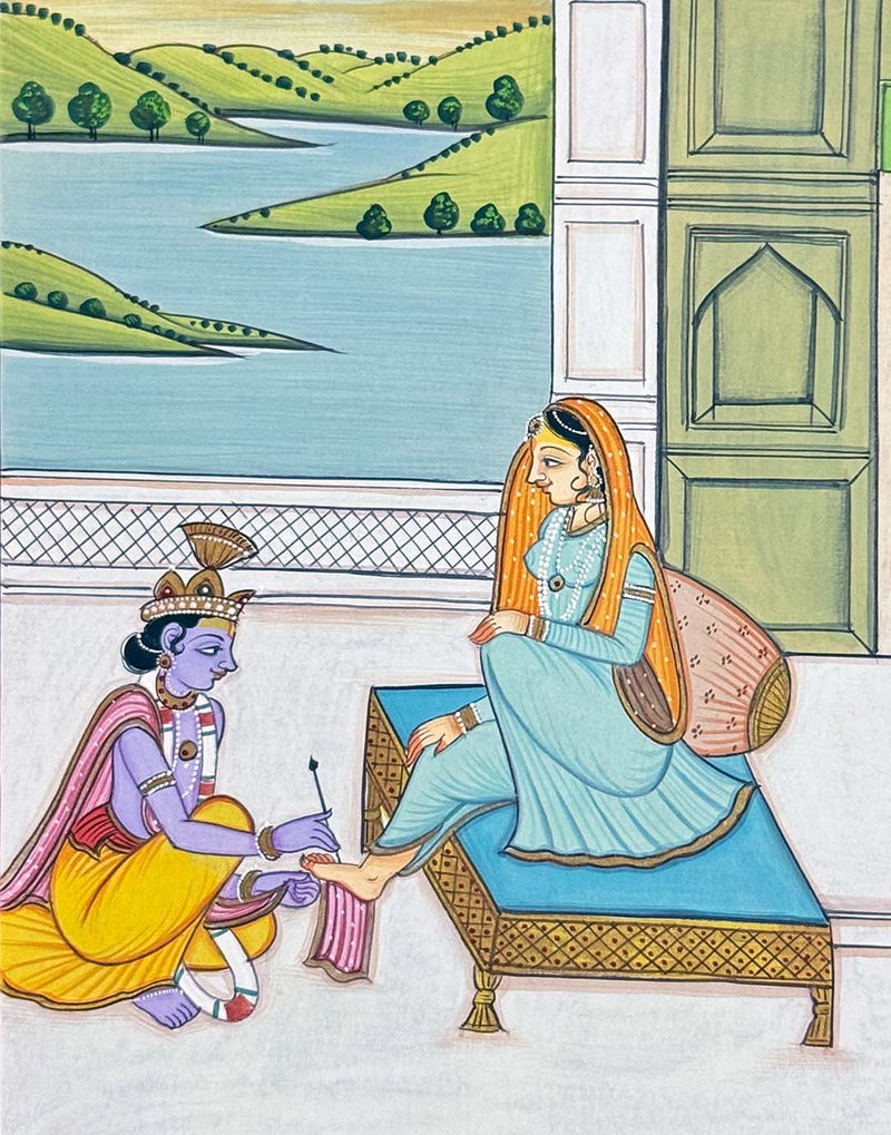 Krishna’s Devotion to Radha - Handmade Miniature Painting